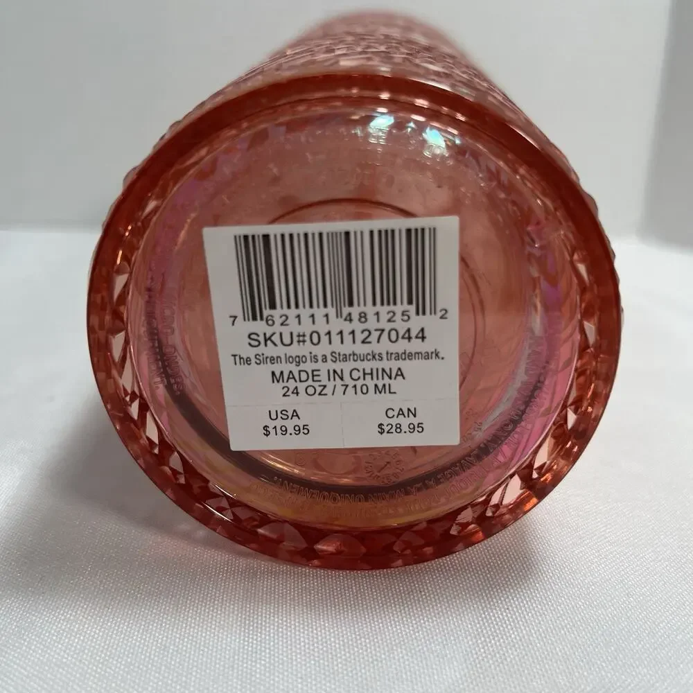 NWTStarbucks Holiday 2021 Iridescent Rose Gold Jewel Cold Cup Tumbler 24oz Venti